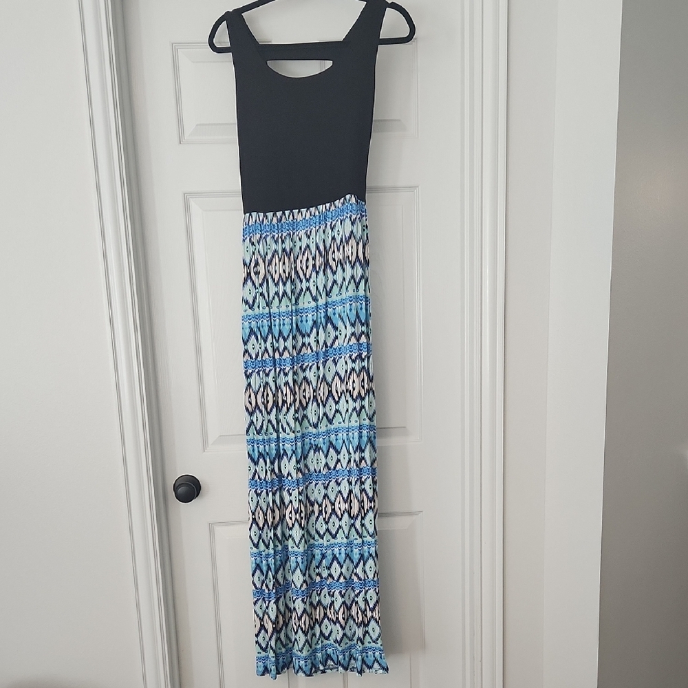 Black and Blue Patterned Maternity Maxi Dress